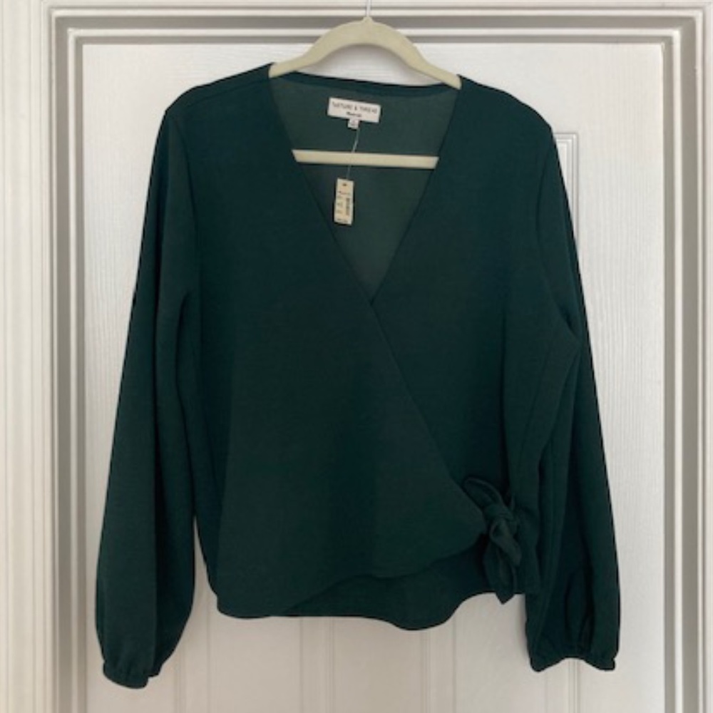 Madewell Green Faux Wrap Blouse XL